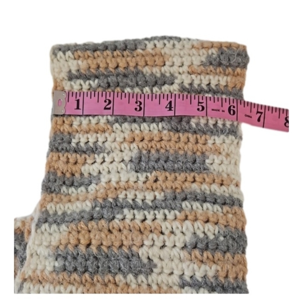 Handmade Crochet Scarf Gray Cream  Brown Upcycled Eco-Friendly Hand Knit Artisan - Picture 11 of 17